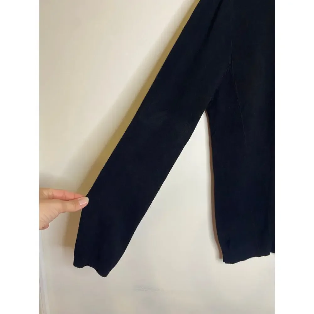 Womens Zara Knit Black Full Zip‎ Sweater Classic Grunge Moto Cardigan Size Large
